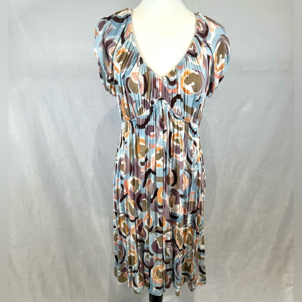 Daisy Fuentes light blue abstract print empire waist dress size large NWOT